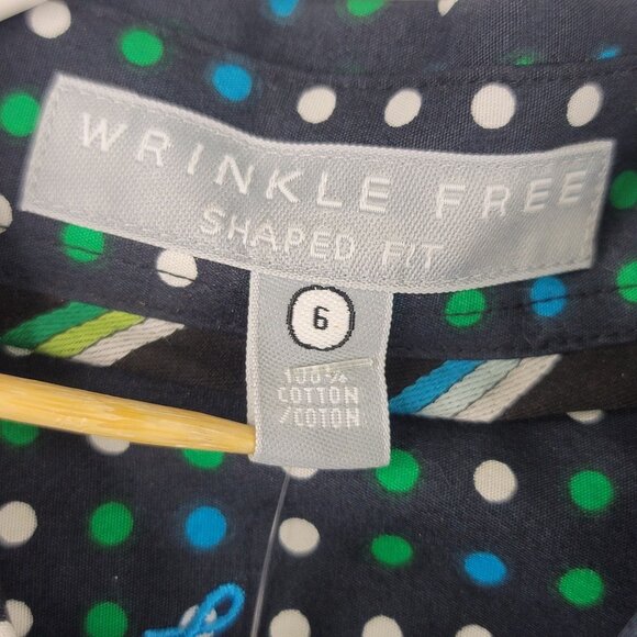 Foxcroft Shaped Fit Wrinkle-Free Size 6 Cotton Shirt Multi Polka Dot - Picture 7 of 14